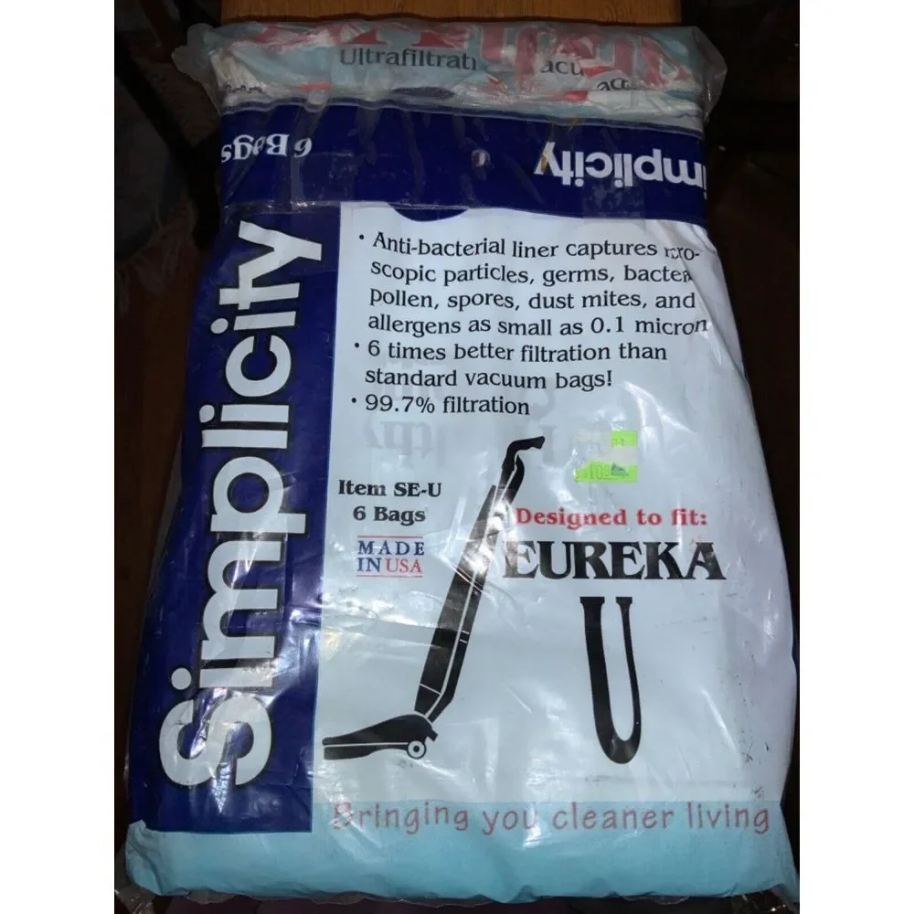 Simplicity Eureka U Vacuum Bags Anti-Bacteria Ultrafiltration New Pack of 6 SE-U